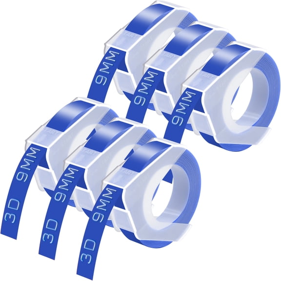 GREENCYCLE 6PK Compatible for Dymo 3D Plastic Embossing Labels 520106 White on Blue Label Tape 9mm 3/8'' x 3m 9.8' Use in Organizer Xpress Pro 12966, Office Mate II 1540, Motex E101 Label Maker