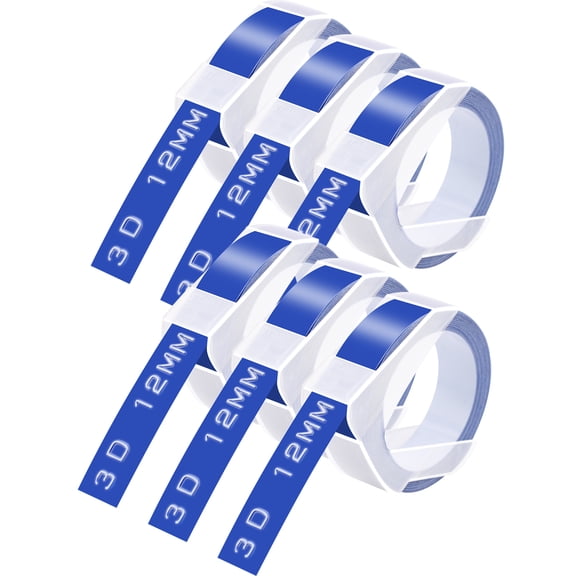 GREENCYCLE 6PK Compatible for Dymo 3D Plastic Embossing Labels 521206 White on Blue Label Tape 12mm 1/2'' x 3m 9.8' Use in Organizer Xpress, Office Matte II, Magazine Maker, Motex Label Maker