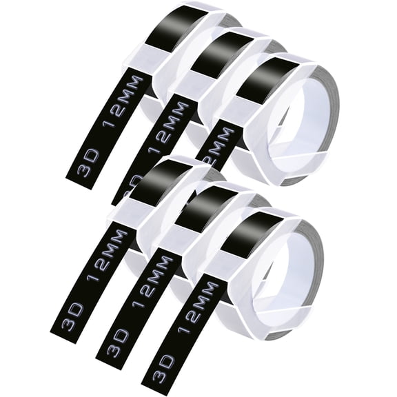 GREENCYCLE 6PK Compatible for Dymo 3D Plastic Embossing Labels 521209 White on Black Label Tape 12mm 1/2'' x 3m 9.8' Use in Organizer Xpress, Office Matte II, Magazine Maker, Motex Label Maker