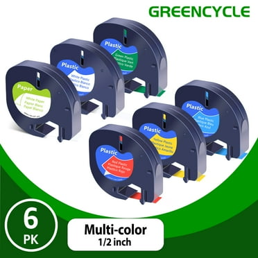 GREENCYCLE 6PK Compatible for Dymo Letratag Refills 91330 91331 91332 91333 91334 91335 Paper & Plastic 1/2" 12mm Label Tape for LetraTag Plus LT100H LT100T Label Maker