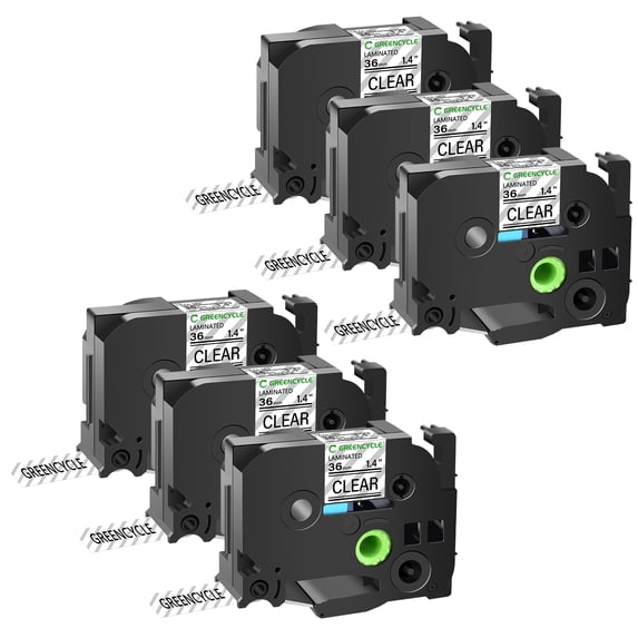 GREENCYCLE 6PK Compatible for Brother P-Touch Black on Clear 36mm 8m TZ TZe TZe- 161 TZ- 161 TZe 161 TZ 161 Laminated Label Tape