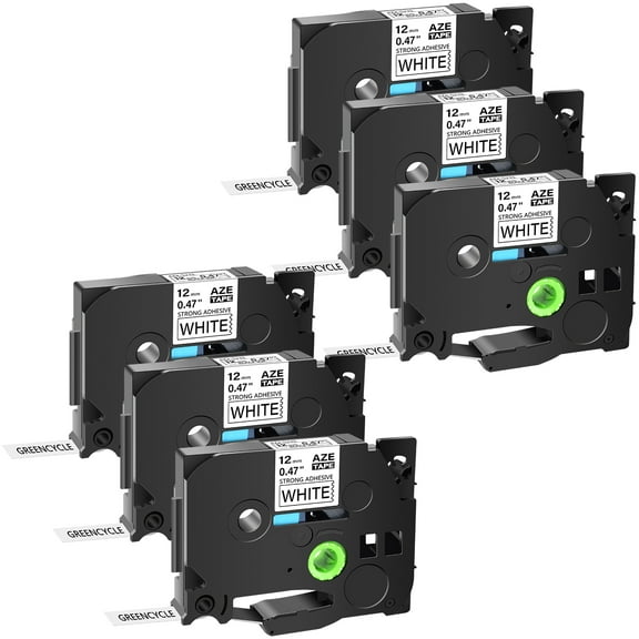 GREENCYCLE 6PK Compatible for Brother P-touch Black on White 12mm TZ TZe TZe-S231 TZ-S231 TZe-231 TZ-231 Extra Strength Laminated Label Tape