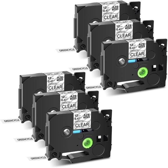 GREENCYCLE 6PK Compatible for Brother P-touch TZ TZe131 TZ-131 TZe-131 TZ131 Black on Clear 12mm x 8m Laminated Label Tape