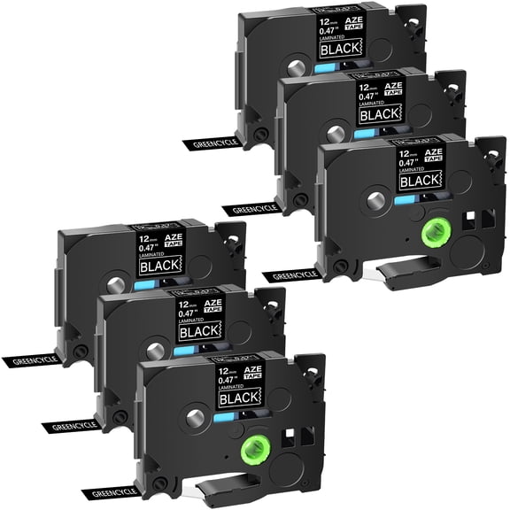 GREENCYCLE 6PK Compatible for Brother P-touch White on Black 12mm 8m TZ TZe TZe-335 TZ-335 TZe335 TZ335 Laminated Label Tape