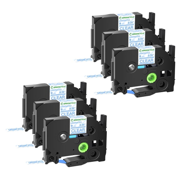 GREENCYCLE 6PK Compatible for Brother TZ TZe 123 TZ-123 TZe-123 TZ123 Label Maker Tape Standard Laminated 9mm 0.35" Blue on Clear Label Tape