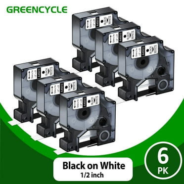GREENCYCLE 6PK Compatible for DYMO D1 45013 45013S S0720530 12mm Black on White Label Maker Tape