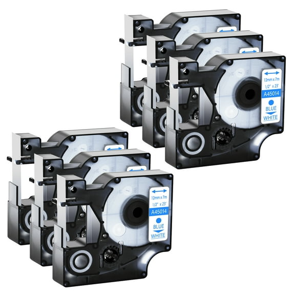 GREENCYCLE 6PK Compatible for DYMO D1 45014 12mm 7m Blue on White Label Tape for LabelManager LabelPoint LabelWriter Label Maker
