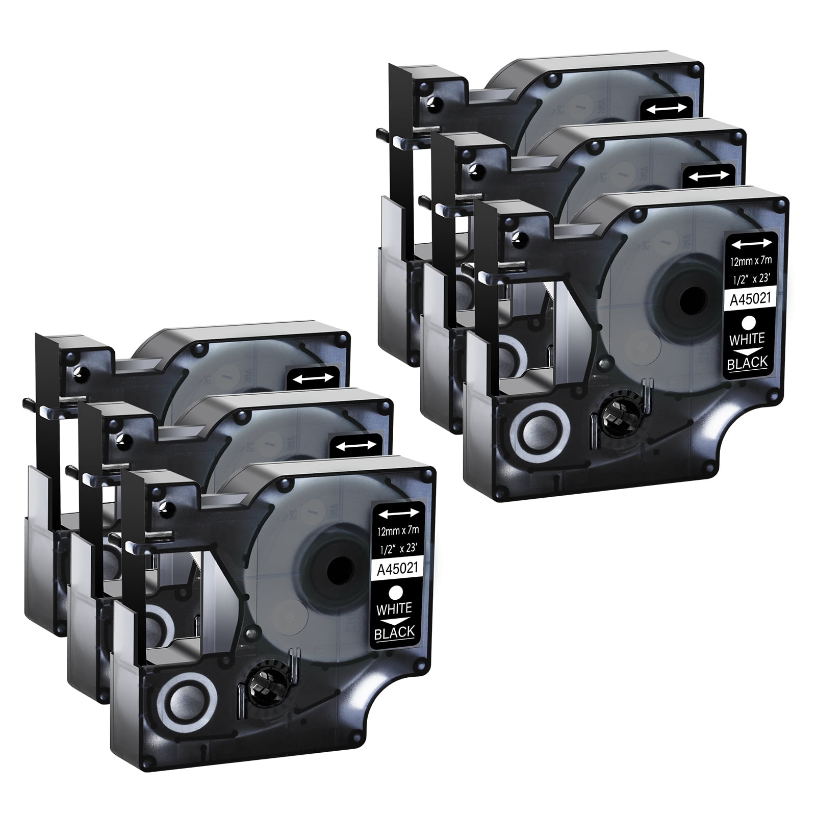 GREENCYCLE 6PK Compatible for DYMO D1 Label Tape 45021 12mm 7m White on Black for LabelManager LabelPoint LabelWriter Label Maker