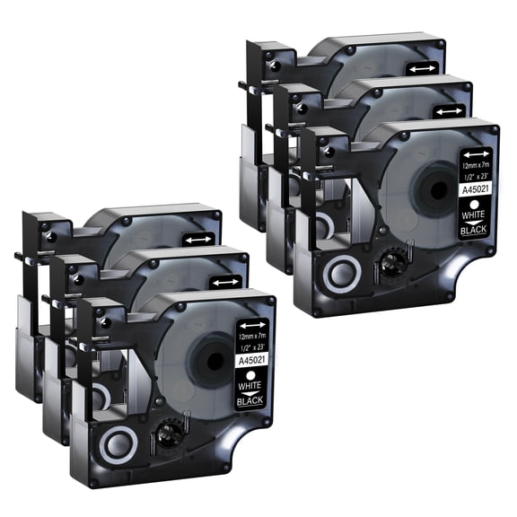 GREENCYCLE 6PK Compatible for DYMO D1 Label Tape 45021 12mm 7m White on Black for LabelManager LabelPoint LabelWriter Label Maker
