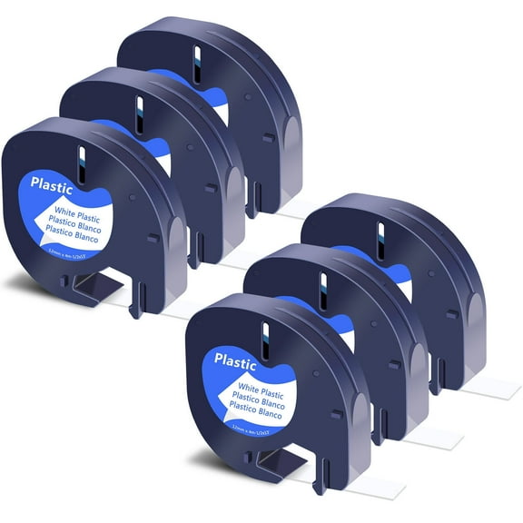 GREENCYCLE 6PK Compatible for DYMO LetraTag Refills 91331 12mm Black on White Plastic Label Maker Tape