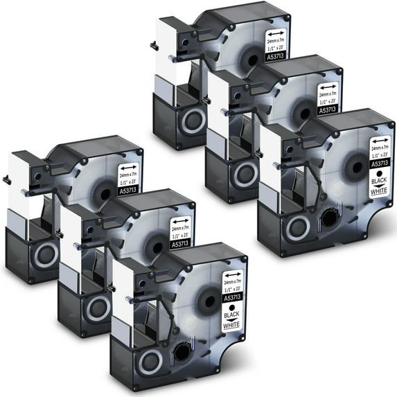 GREENCYCLE 6PK Compatible for Dymo D1 53713 S0720930 24mm 1'' x 23ft Black on White Label Tapes work in LabelManager 450 450D Label Maker