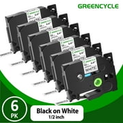GREENCYCLE 6PK TZ-231 0.47'' 12mm Black on White Label Tape Compatible for Brother P-touch TZe-231 TZe231 TZ231 Label Maker