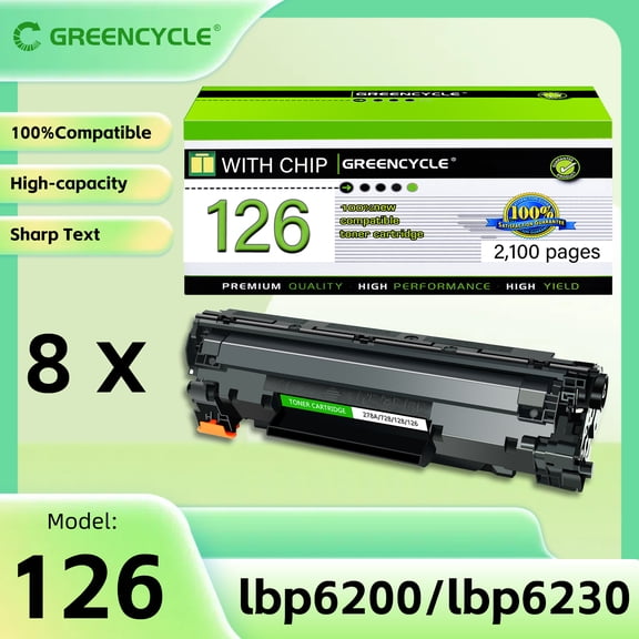 GREENCYCLE 8 Pack CRG126 Compatible Black Toner Cartridge Replacement for Canon 126 CRG-126 High Yield Toner Use with ImageClass LBP6200d LBP6230dw Printer