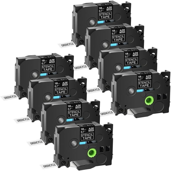 GREENCYCLE 8 Pack Compatible for Brother P-Touch STE Label Tape STe-141 ST-141 STe141 ST141 Black on Clear Mobile Stencil Tape use in PT-D450 PT-E500 PT-D600 (3/4"x 9.8'',18mm x3m)
