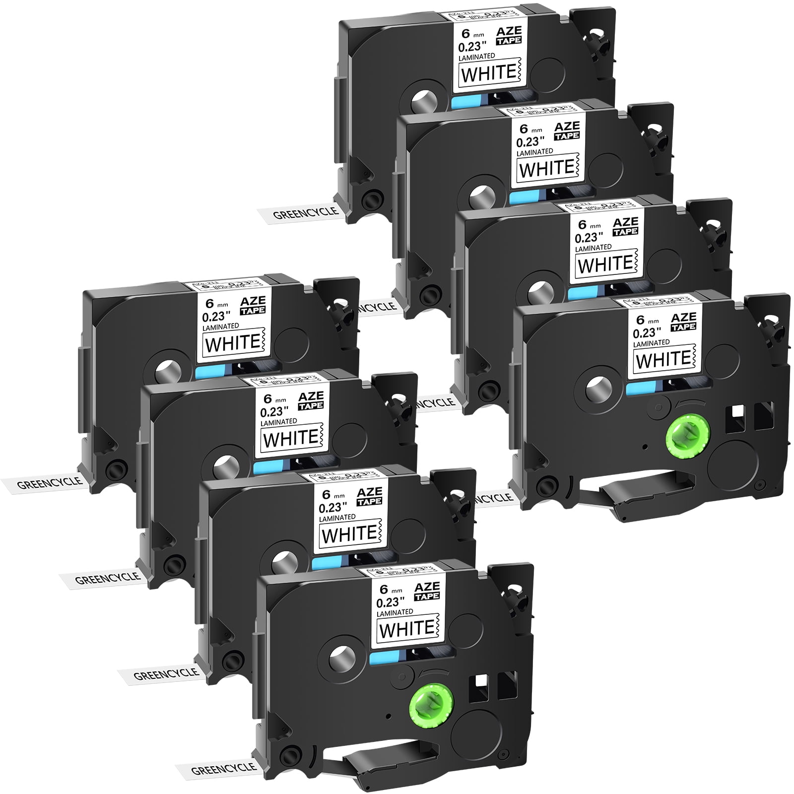 GREENCYCLE 8 Pack Compatible for Brother P-Touch TZe-211 TZe211 TZ211 TZ-211 Label Tape Black on White Standard Laminated Tape PT-D210 PTD400AD PTH110 Labeler Label Maker 0.23 Inch 6mm x 26.2 Feet