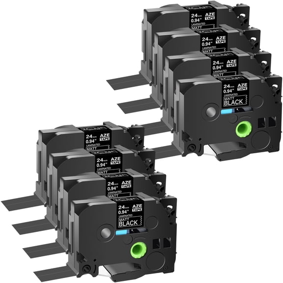 GREENCYCLE 8 Pack Compatible for Brother P-touch TZe MQ355 TZ-MQ355 24mm 0.94 Inch 1" White on Matte Black Laminated AZE Label Tape for PT2730 PT9600 PTD600VP PTD800W PTH500LI PTP700 PTP710BT PTP750W