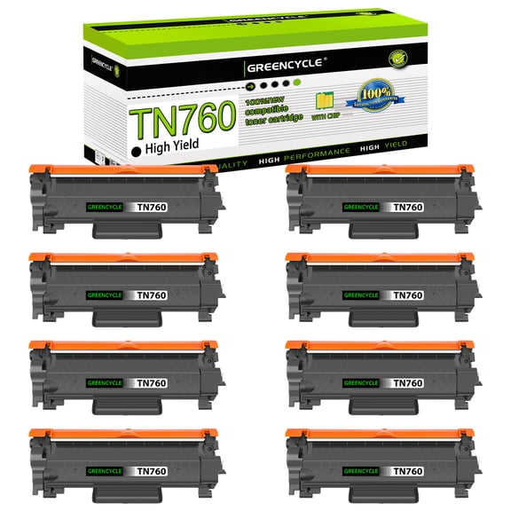 GREENCYCLE 8 Pack Compatible for Brother TN760 TN730 Black Toner Cartridge Replacement with HL-L2350DW HL-L2390DW HL-L2370DW MFC-L2750DW MFC-L2710DW Printer
