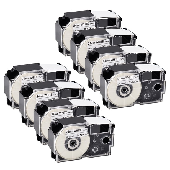 GREENCYCLE 8 Pack Compatible for Casio XR-24WE XR-24WE2S Black on White Label Tape for CW-L300 KL-820 KL-8100 KL-8200 KL-C500 KL-G2 EZ Label Printer 24mm 1 Inch x 8m 26.2Feet