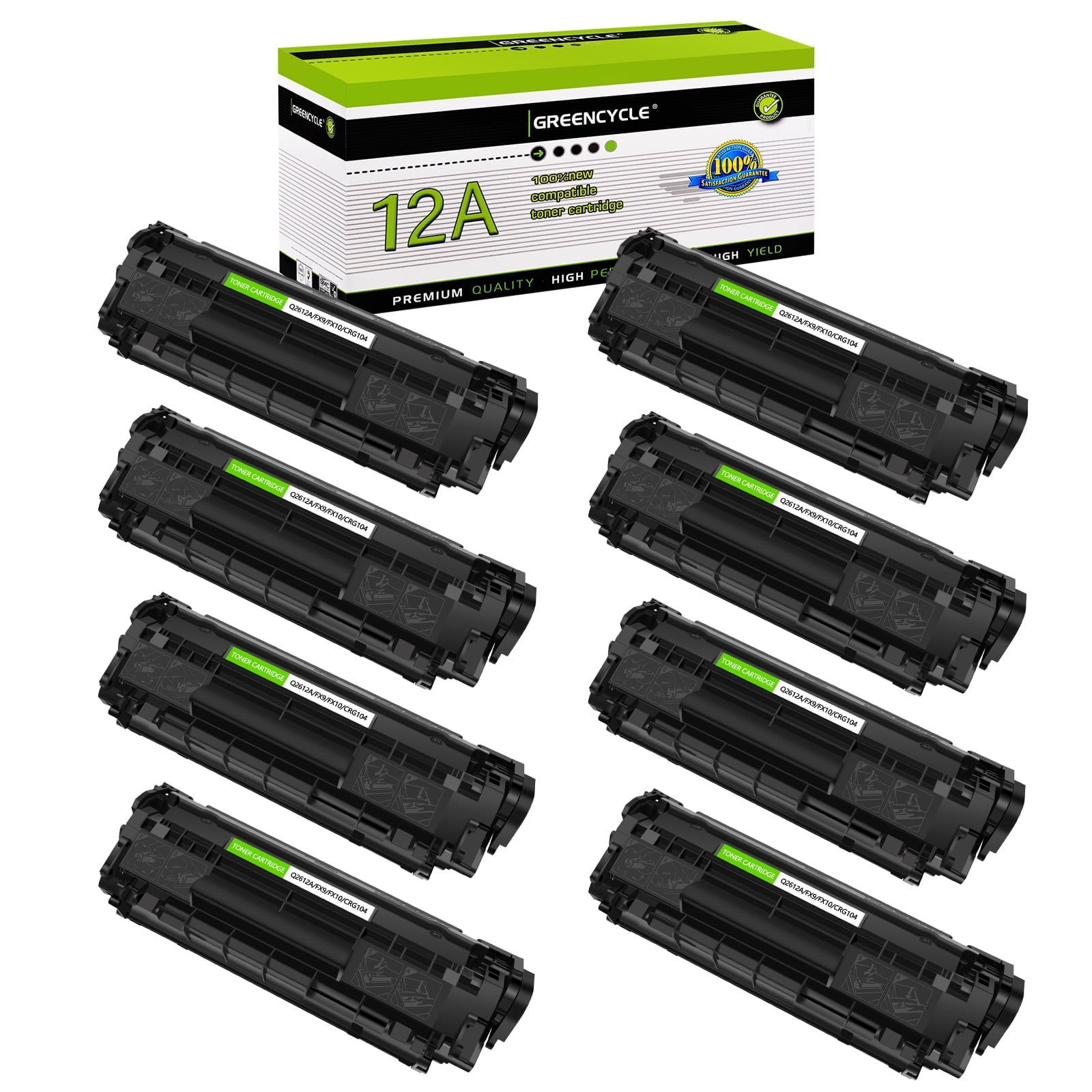 GREENCYCLE 8 Pack Compatible for HP 12A Q2612A Black Toner Cartridge ...