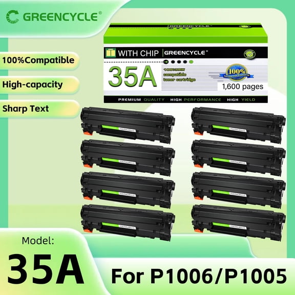 greencycle 8 Pack Compatible for 35A CB435A Black Toner Cartridge Replacement with Laserjet P1005 P1006 P1009 Printer