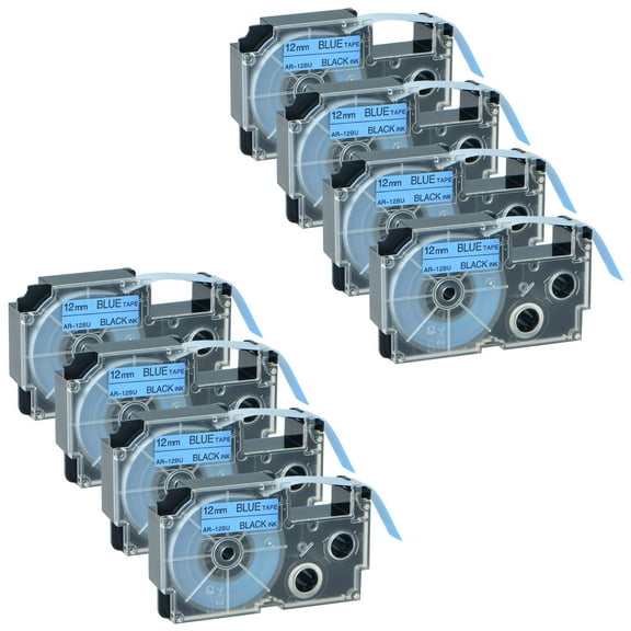 GREENCYCLE 8PK Black on Blue Label Tape Compatible for Casio XR12BU XR-12BU (12mm 1/2''x 8m 26ft) EZ Label Printer