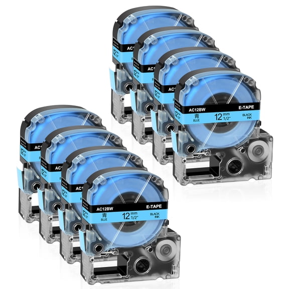 GREENCYCLE 8PK Black on Blue Label Tape Compatible for EPSON LK-4LBP LC-4LBP9 SC12BW (12mm 1/2''x 8m 26.2ft) LabelWorks Printer