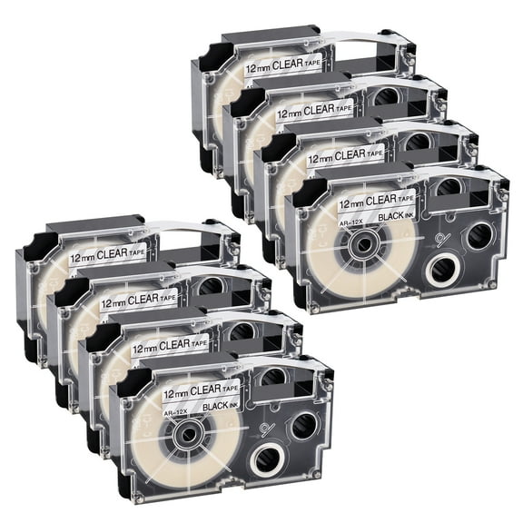 GREENCYCLE 8PK Black on Clear Label Tape Compatible for Casio XR12X XR-12X (12mm 1/2''x 8m 26ft) EZ Label Printer
