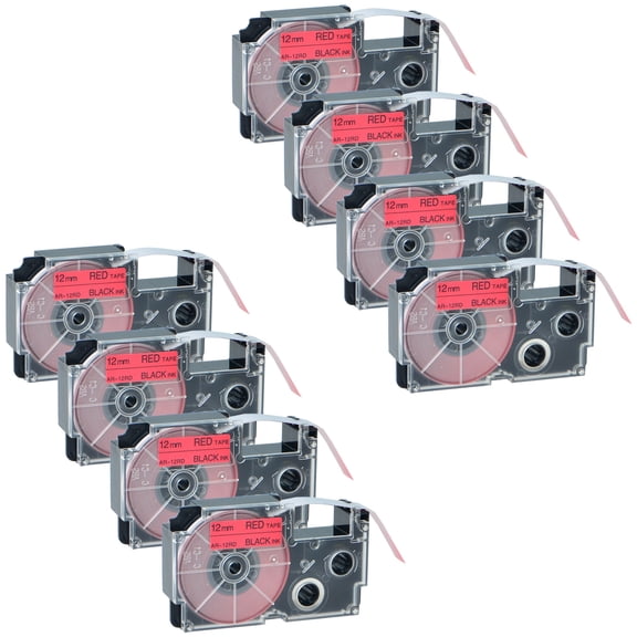 GREENCYCLE 8PK Black on Red Label Tape Compatible for Casio XR12RD XR-12RD (12mm 1/2''x 8m 26ft) EZ Label Printer