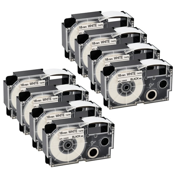 GREENCYCLE 8PK Black on White Label Tape Compatible for Casio XR18WE XR-18WE (18mm 3/4''x 8m 26ft) EZ Label Printer
