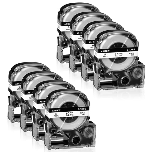 GREENCYCLE 8PK Black on White Label Tape Compatible for EPSON LK-4WBN LC-4WBN9 SS12KW (12mm 1/2''x 8m 26.2ft) LabelWorks Printer