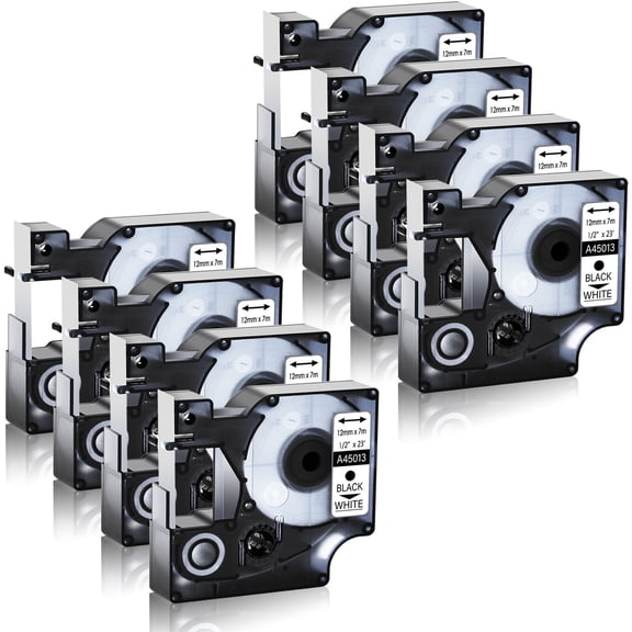 GREENCYCLE 8PK Compatible for DYMO D1 Label Tape 45013 45013S S0720530 12mm Black on White for LabelManager 160 210D 260P 280 360D 420P 450Duo Wireless PnP Colorpop