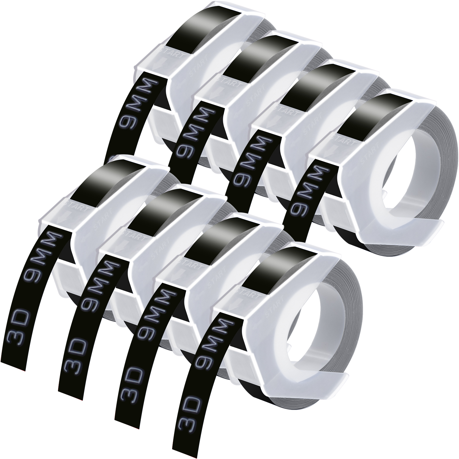 GREENCYCLE 8PK Compatible for Dymo 3D Plastic Embossing Labels 520109 White on Black Label Tape 9mm 3/8'' x 3m 9.8' Use in Organizer Xpress Pro 12966, Office Mate II 1540, Motex E101 Label Maker