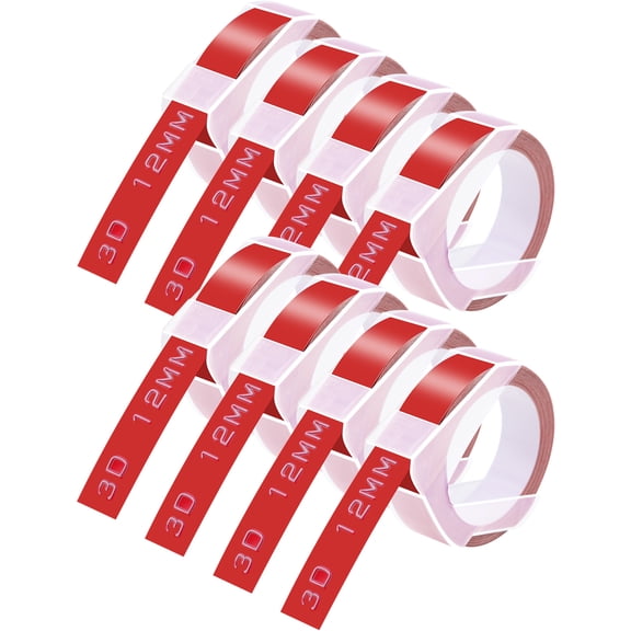 GREENCYCLE 8PK Compatible for Dymo 3D Plastic Embossing Labels 521202 White on Red Label Tape 12mm 1/2'' x 3m 9.8' Use in Organizer Xpress, Office Matte II, Magazine Maker, Motex Label Maker