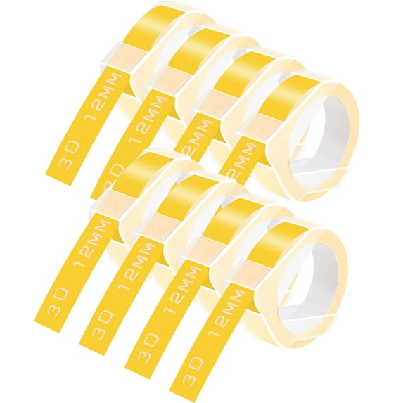 GREENCYCLE 8PK Compatible for Dymo 3D Plastic Embossing Labels 521208 White on Yellow Label Tape 12mm 1/2'' x 3m 9.8' Use in Organizer Xpress, Office Matte II, Magazine Maker, Motex Label Maker