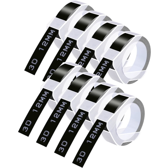 GREENCYCLE 8PK Compatible for Dymo 3D Plastic Embossing Labels 521209 White on Black Label Tape 12mm 1/2'' x 3m 9.8' Use in Organizer Xpress, Office Matte II, Magazine Maker, Motex Label Maker