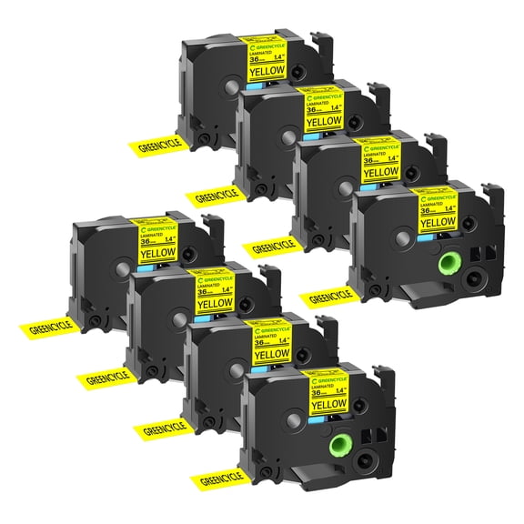 GREENCYCLE 8PK Compatible for Brother P-Touch Black on Yellow 36mm 8m TZ TZe TZe- 661 TZ- 661 TZe 661 TZ 661 Laminated Label Tape