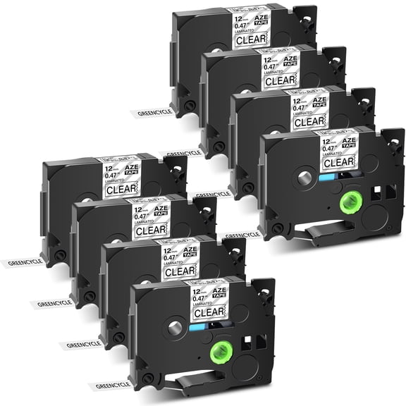 GREENCYCLE 8PK Compatible for Brother P-Touch TZe131 TZ-131 TZe-131 12mm Black on Clear Laminated Label