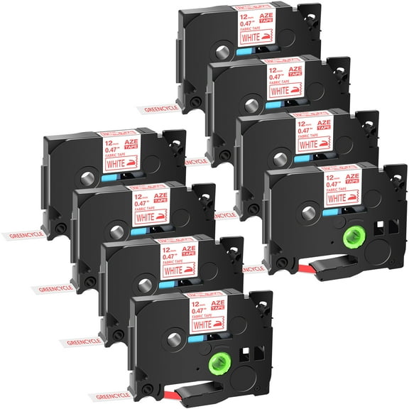 GREENCYCLE 8PK Compatible for Brother P-touch 0.47" 12mm Red on White TZe-FA3R TZ-FA3R Fabric Iron-on Cloth Textures Label Tape