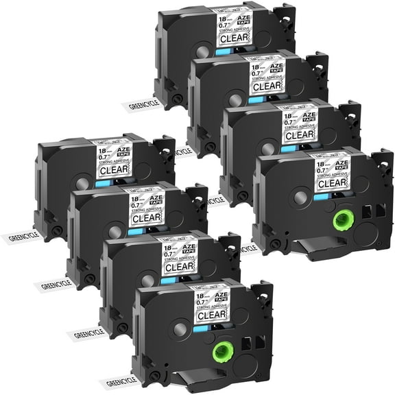 GREENCYCLE 8PK Compatible for Brother P-touch Black on Clear 18mm TZ TZe TZe-S141 TZ-S141 TZ-141 TZe-141 Extra Strength Laminated Label Tape