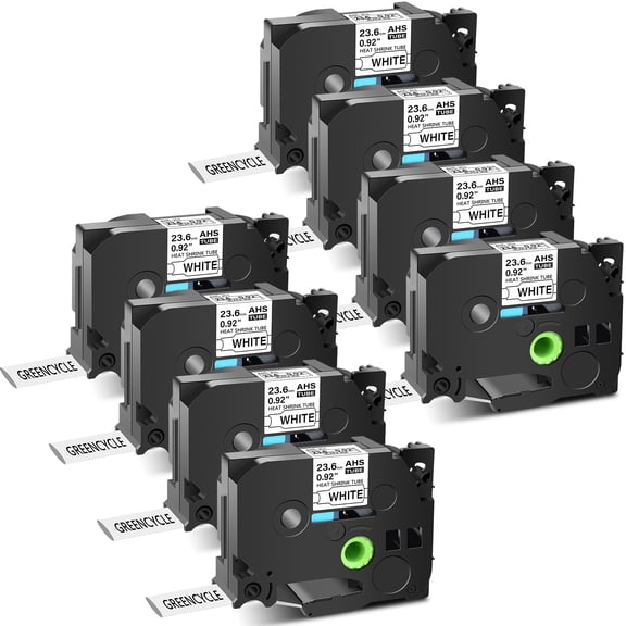 GREENCYCLE 8PK Compatible for Brother P-touch HSE-251 HS-251 HSe251 HS251 23.6mm 0.92" Black on White Heat-shrink Label Tape