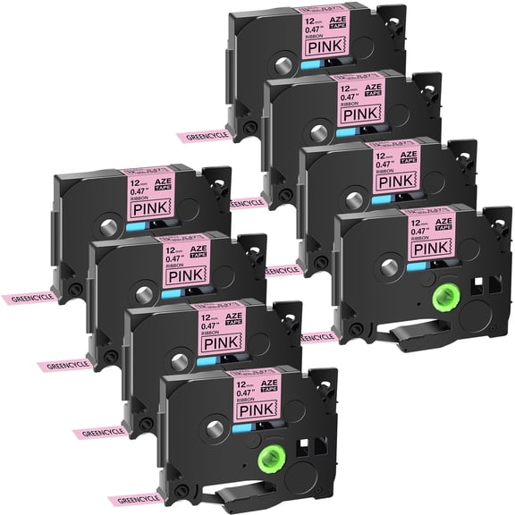 GREENCYCLE 8PK Compatible for Brother P-touch TZe-RE31 TZ-RE31 Black on Pink 12mm 0.47" Satin Ribbon Embellish Fabric Label Tapes