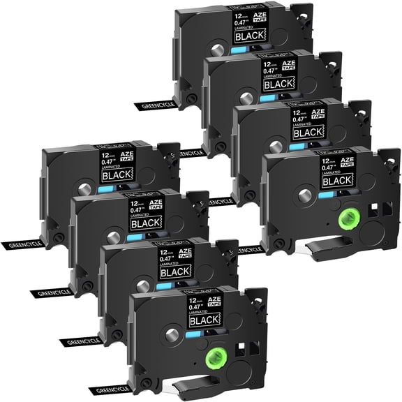 GREENCYCLE 8PK Compatible for Brother P-touch White on Black 12mm 8m TZ TZe TZe-335 TZ-335 TZe335 TZ335 Laminated Label Tape