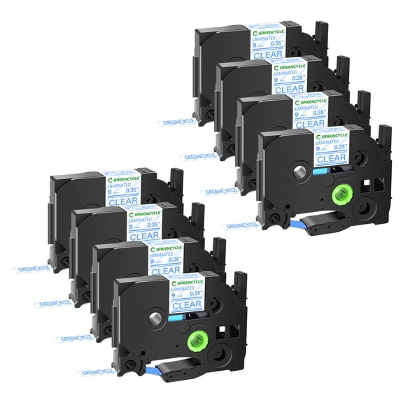 GREENCYCLE 8PK Compatible for Brother TZ TZe 123 TZ-123 TZe-123 TZ123 Label Maker Tape Standard Laminated 9mm 0.35" Blue on Clear Label Tape