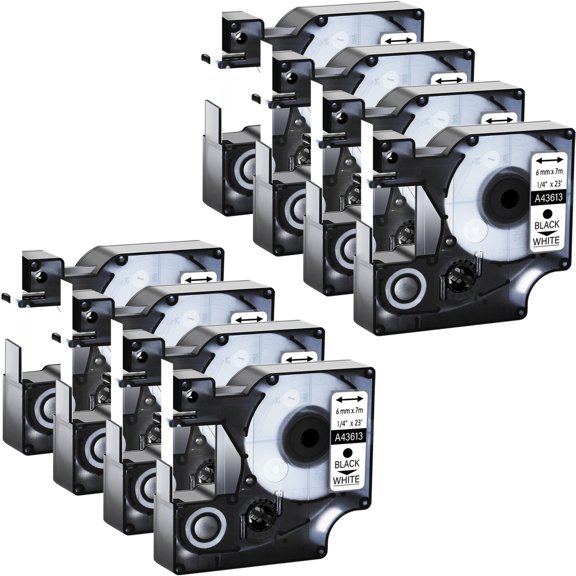 GREENCYCLE 8PK Compatible for DYMO D1 Label Tape 43613 6mm 7m Black on White for LabelManager LabelPoint LabelWriter 3M Label Maker