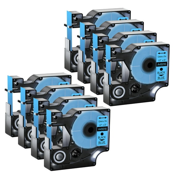 GREENCYCLE 8PK Compatible for DYMO D1 Label Tape 45016 12mm Black on Blue for LabelManager 160 210D 260P 280 360D 420P 450Duo Wireless PnP Colorpop