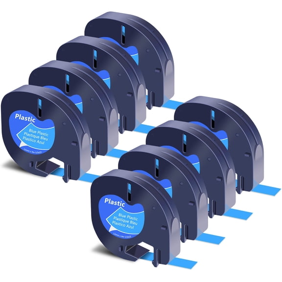 GREENCYCLE 8PK Compatible for DYMO LetraTag Refills 91335 12mm Black on Blue Plastic Label Maker Tape
