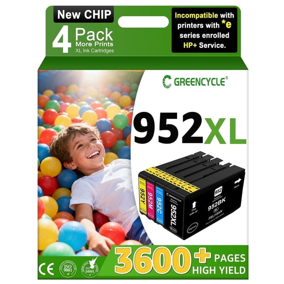 GREENCYCLE 952XL High Yield Ink Cartridges Combo Pack Replacement for 952 XL Compatible with OfficeJet Pro 7740 8702 8710 8728 Printer(1 Black 1 Cyan 1 Magenta 1 Yellow)