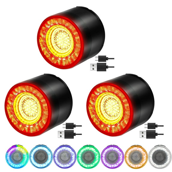 GREENCYCLE Bike Tail Light, LED Bicycle Rear Light with Changing Colors, USB C Rechargeable Rainbow Bike Lights, Auto ON/OFF, IP65 Waterproof,7Colors15Modes Suitable for Cycling Scooter Motorbike,3PK