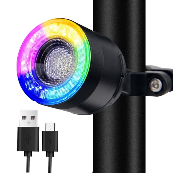 GREENCYCLE Bike Tail Light USB Rechargeable, Bike Brake Lights for Night Riding, Bike Rear Light, Rainbow 7 Colors 15 Modes Bicycle LED Lights, IP66 Waterproof Cool Bike Accessories