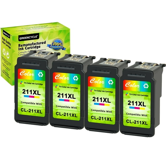 GREENCYCLE CL211XL ink cartridges Replacement for Canon High Yield CL-211XL 211 XL Compatible with PIXMA MX340 MX410 MP230 MP250 MP495 MP490 IP2700 IP2702 Printer (4 Tri-Color)